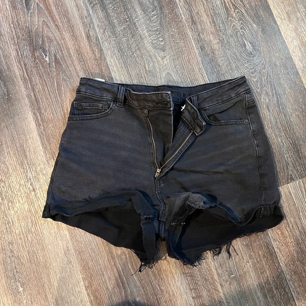 American Eagle Outfitters Black Jean Shorts High-Waisted Distressed